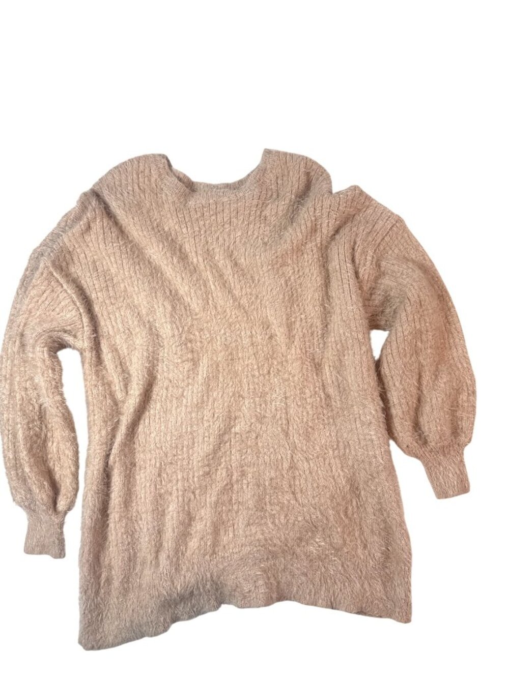 Lulus Fuzzy Knit Long-Sleeve Sweater Top Blush Pink S/M Oversized
